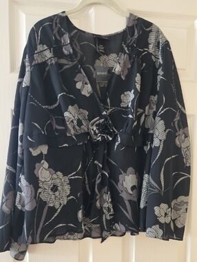 Lane Bryant NWT Black Floral Sheer Wrap Blouse 18/20